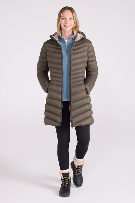 'Florence' Women's Long Padded Jacket Water Resistant Winter Coat Khaki - Image 2