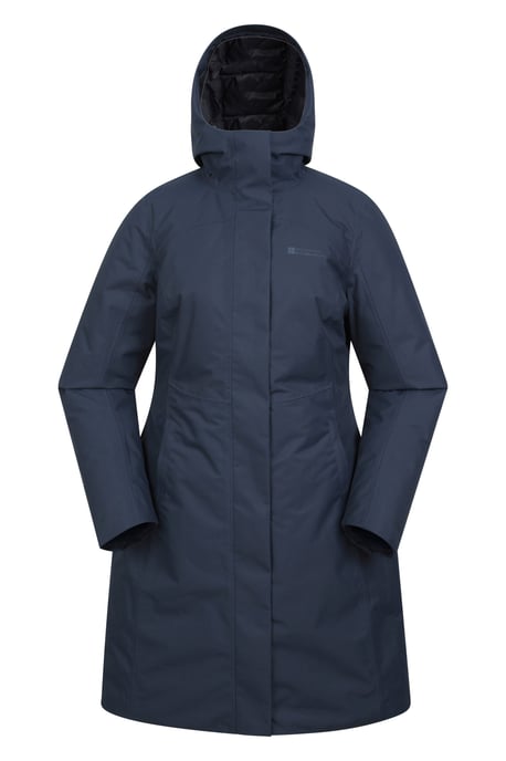 'Polar' Women's Hybrid Long Padded Jacket Waterproof Hooded Down Winter Coat Blue - Image 2