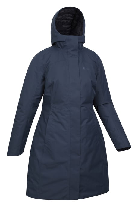 'Polar' Women's Hybrid Long Padded Jacket Waterproof Hooded Down Winter Coat Blue - Image 3