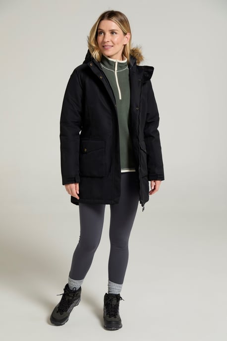 'Tarka' Women's Long Jacket Waterproof Winter Warm Padded Coat Black - Image 2
