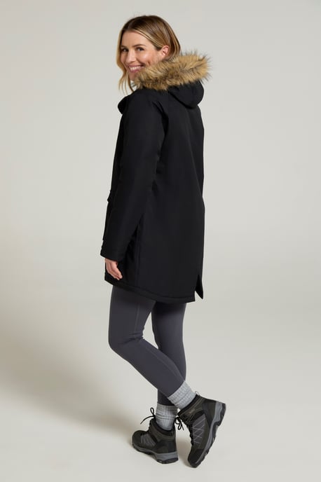 'Tarka' Women's Long Jacket Waterproof Winter Warm Padded Coat Black - Image 3