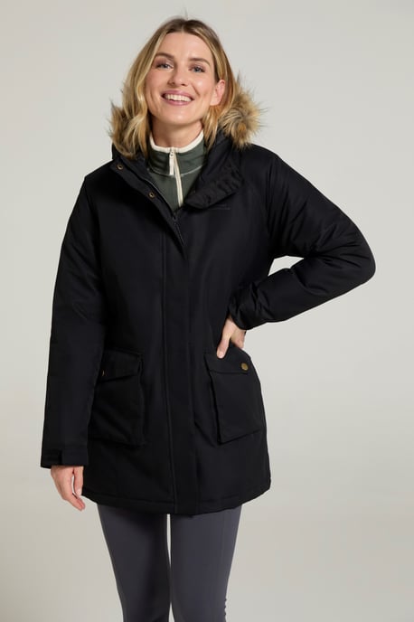 'Tarka' Women's Long Jacket Waterproof Winter Warm Padded Coat Black - Image 4