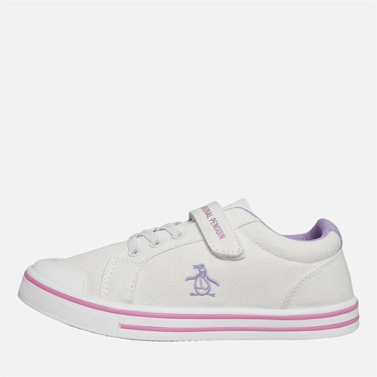 Penguin Junior Rainbow Canvas Girls's White/Lilac Trainers - Image 1