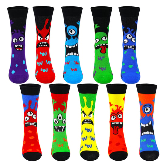 10 Pack Mens Cotton Monster Socks Fun Patterned Everyday Casual Socks - Image 3
