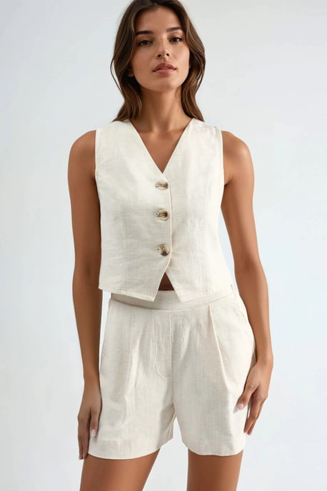 Linnenmix Vest en Shorts Twee-Piece Set - Image 1