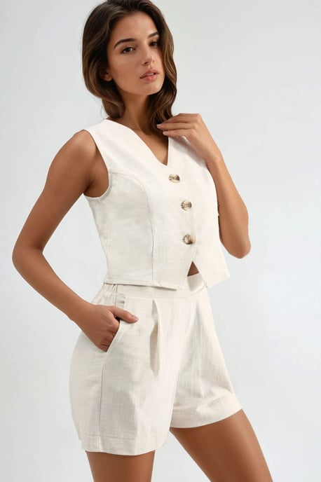 Linnenmix Vest en Shorts Twee-Piece Set - Image 3