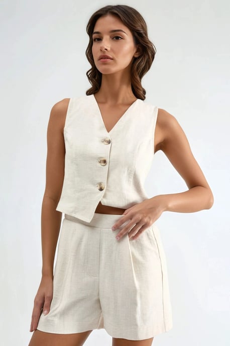 Linnenmix Vest en Shorts Twee-Piece Set - Image 6