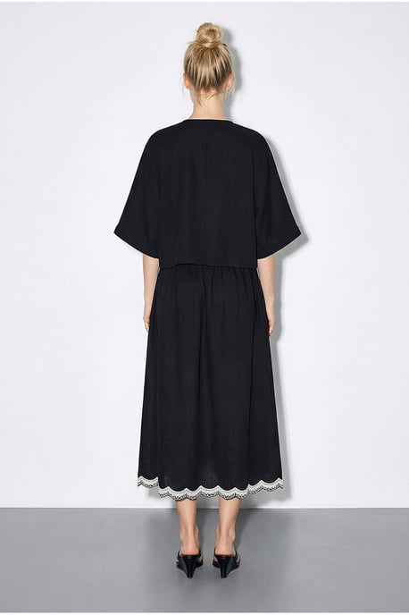 Oversized V-hals Geborduurde 3/4 Mouw Shirt en Wijde Pantalon Set - Image 5