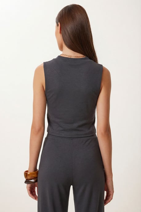 Hoge Taille V-hals Knop-Up Wijd Been Co-ord Set - Image 6
