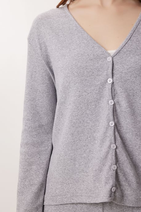 V-hals Knoop Long Cardigan en Broeken Pyjama Set - Image 3