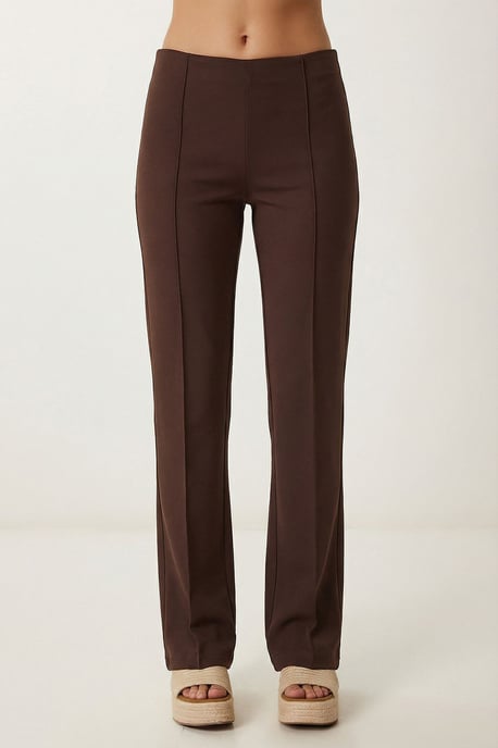 Hoge Taille V-hals Knopen Wijde Poot Co-ord Set - Image 4