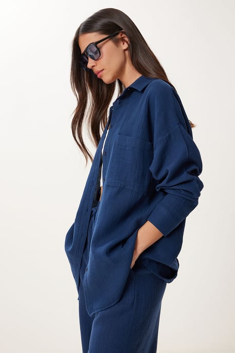 Hoge Taille Wijde Pijpen Twee-delige Co-ord Set met Shirtkraag - Image 4