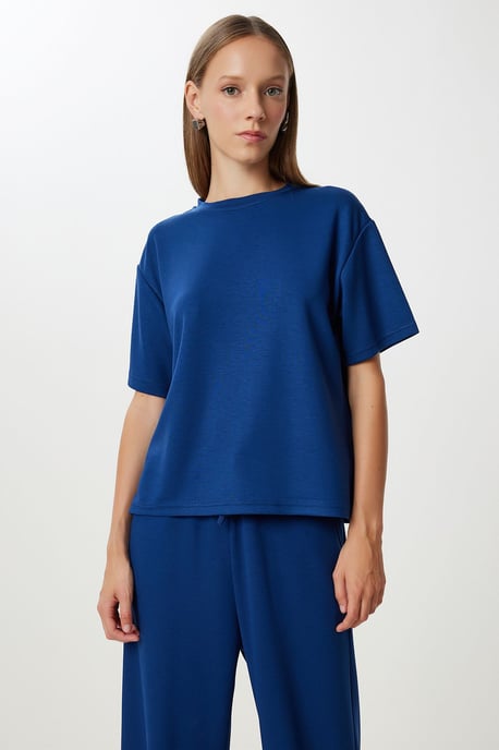 Casuele Korte Mouwen Crew Neck Met Touwtjes Taille Twee-Delige Co-Ord Set - Image 4