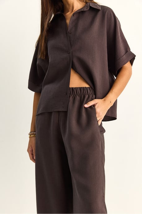 Hoge taille wijde been twee-delige co-ord set met overhemdkraag - Image 6