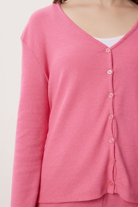 V-hals Knoop Long Cardigan en Broeken Pyjama Set - Image 4
