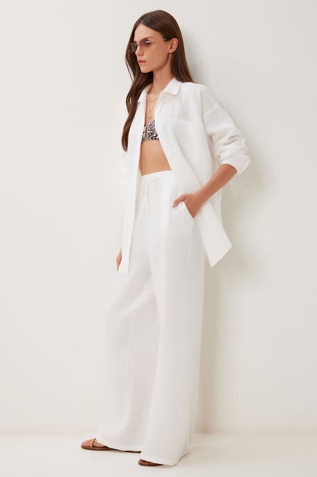 Hoge Taille Brede Pijpen Twee-Delig Co-ord Set met Kraag - Image 1