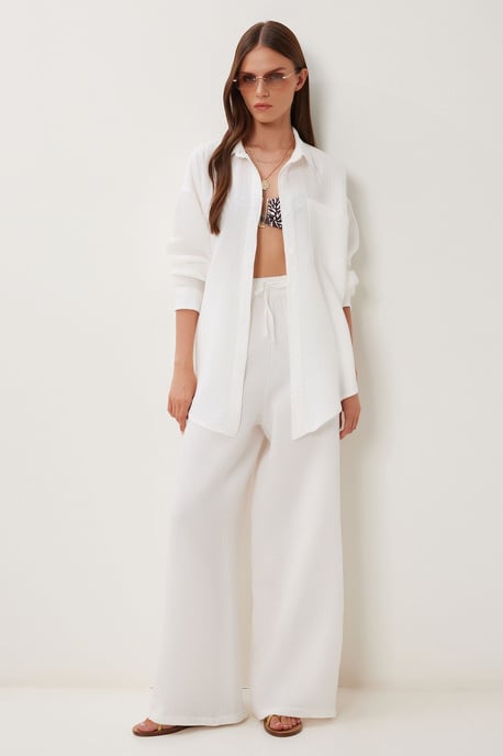 Hoge Taille Brede Pijpen Twee-Delig Co-ord Set met Kraag - Image 2