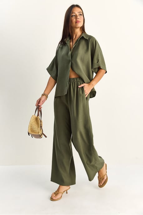 Hoge Taille Brede Pijpen Twee-Delig Co-ord Set met Kraag - Image 4