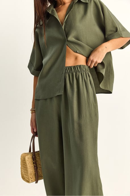 Hoge Taille Brede Pijpen Twee-Delig Co-ord Set met Kraag - Image 5