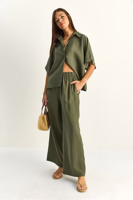 Hoge Taille Brede Pijpen Twee-Delig Co-ord Set met Kraag - Image 6