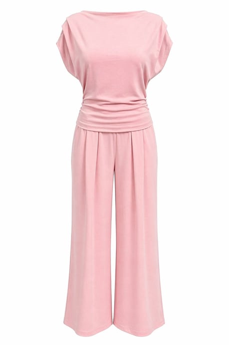 Hoge Taille Wijde Pijpen Brei Co-Ord Set met Boothals - Image 1