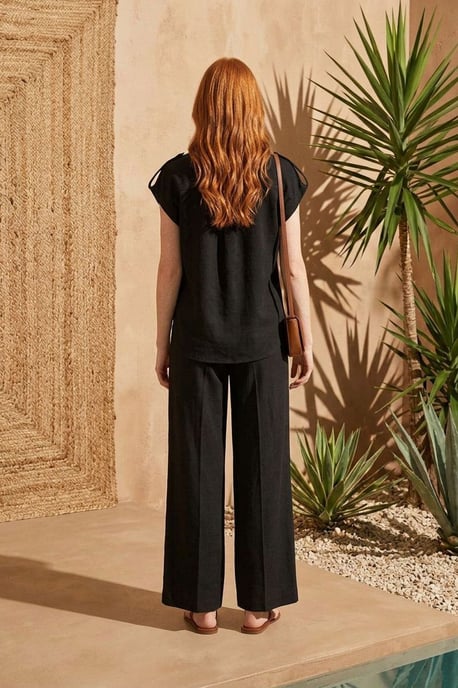Hoge Taille Wijde Pijpen Twee-Delige Set met Shirtkragen - Image 3