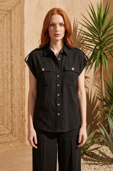 Hoge Taille Wijde Pijpen Twee-Delige Set met Shirtkragen - Image 6