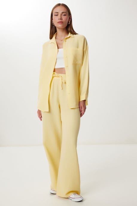 Hoge Taille Brede Pijpen Twee-Delig Co-ord Set met Kraag - Image 1