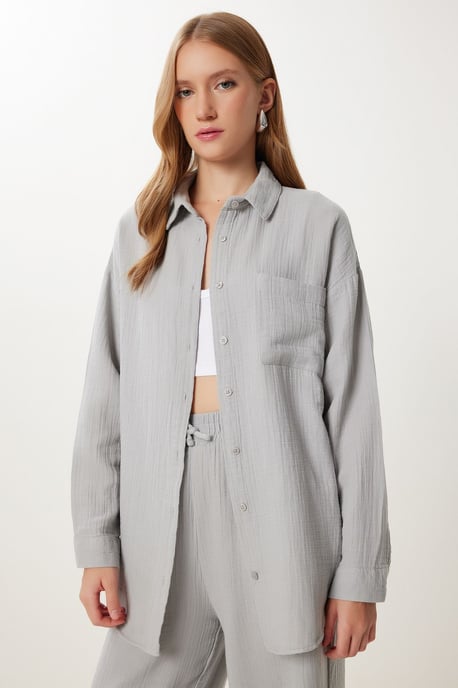 Hoge Taille Wijde Pijpen Twee-Delige Set met Hemdcol - Image 4