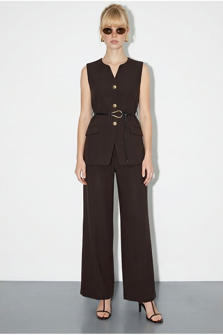 Hoge Taille V-Hals Geknoopte Twee-Stuk Co-ord Set - Image 2