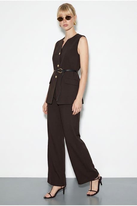 Hoge Taille V-Hals Geknoopte Twee-Stuk Co-ord Set - Image 4