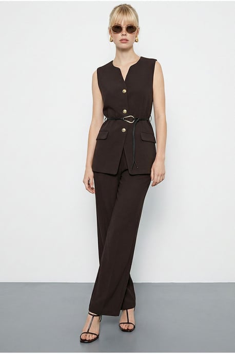 Hoge Taille V-Hals Geknoopte Twee-Stuk Co-ord Set - Image 5