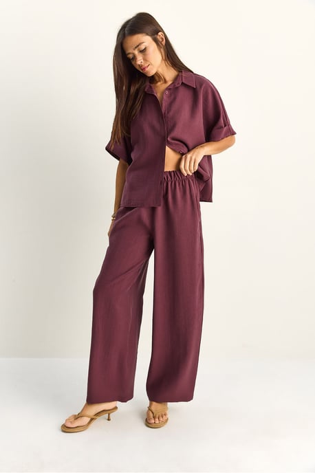 Hoge Taille Wijde Pijpen Twee-delige Co-ord Set met Shirtkraag - Image 4