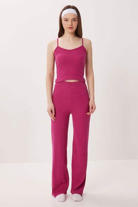V-hals Geribbelde Gebreide Pyjama Set - Image 1