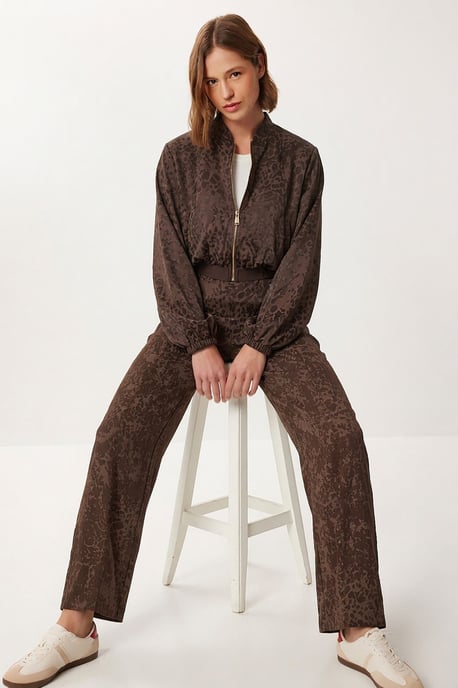Leopard Print High Waist Bomber Collar Co-ord Set - Image 2
