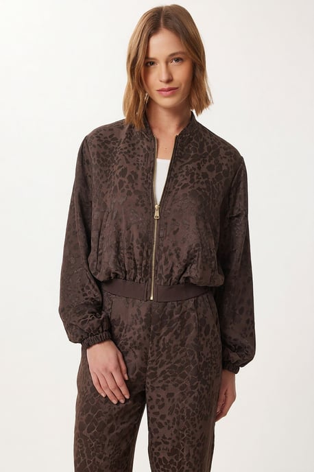 Leopard Print High Waist Bomber Collar Co-ord Set - Image 3