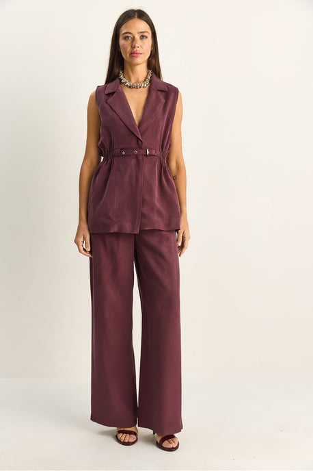 Hoge Taille Wijde Pijpen Co-ord Set met Jasje Kraag - Image 2