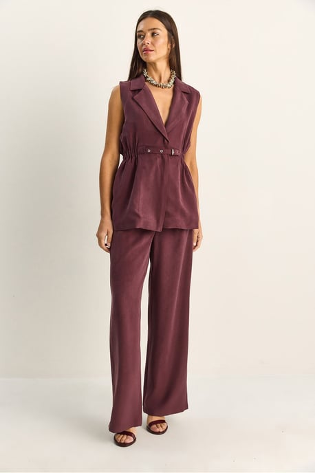 Hoge Taille Wijde Pijpen Co-ord Set met Jasje Kraag - Image 3