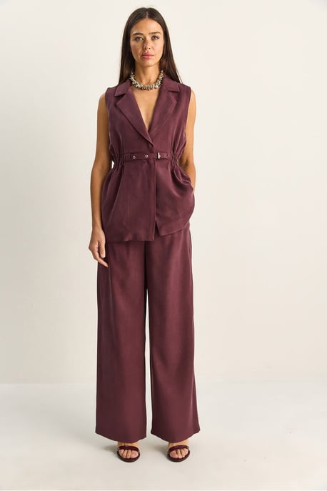 Hoge Taille Wijde Pijpen Co-ord Set met Jasje Kraag - Image 5