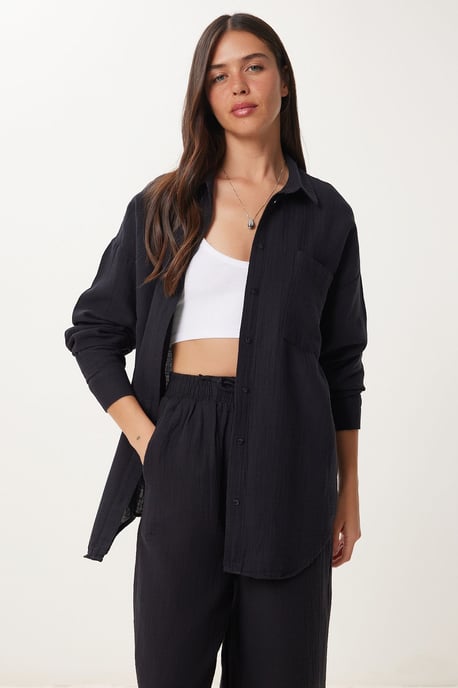 Hoge Taille Brede Pijpen Twee-Delig Co-ord Set met Kraag - Image 3