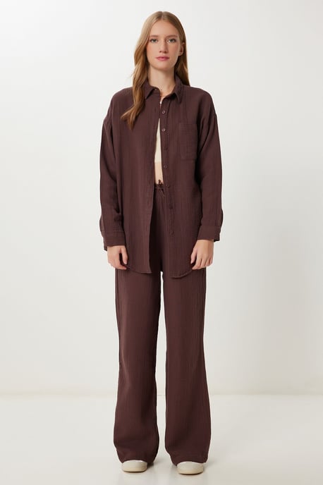 Hoge Taille Brede Pijpen Twee-Delig Co-ord Set met Kraag - Image 2