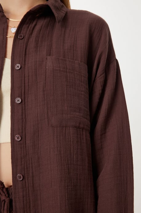 Hoge Taille Brede Pijpen Twee-Delig Co-ord Set met Kraag - Image 3