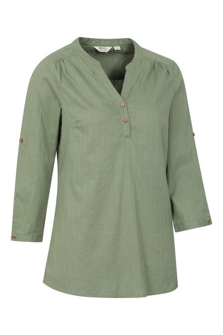 'Petra' Women's 3/4 Sleeve Shirt Button Neck Breathable Everyday Top Olive - Image 2