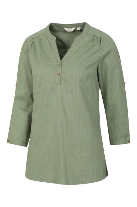 'Petra' Women's 3/4 Sleeve Shirt Button Neck Breathable Everyday Top Olive - Image 4