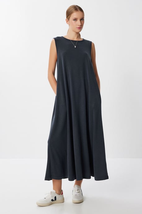 Casual Losse Midi-jurk met Zakken - Image 1