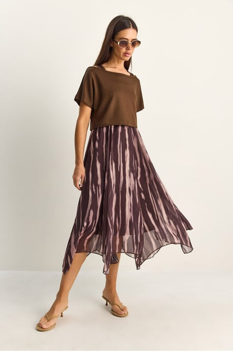 Abstracte Print Boot Hals Midi Jurk - Image 3