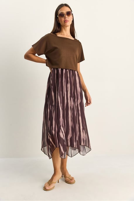 Abstracte Print Boot Hals Midi Jurk - Image 4