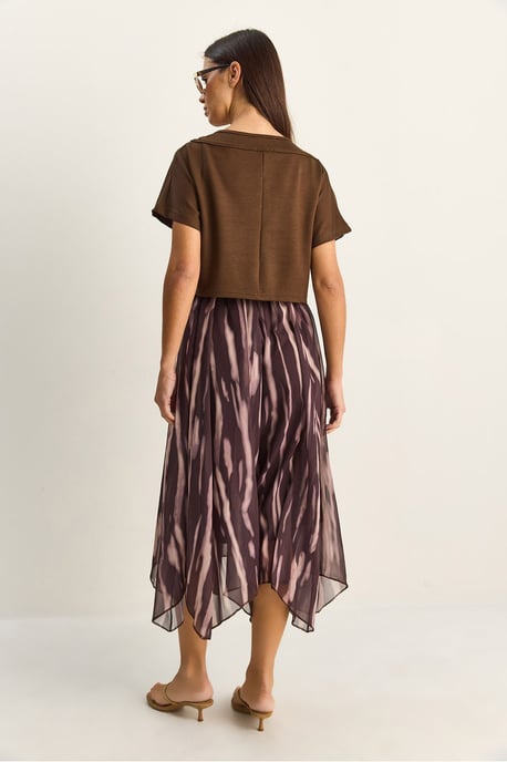 Abstracte Print Boot Hals Midi Jurk - Image 5