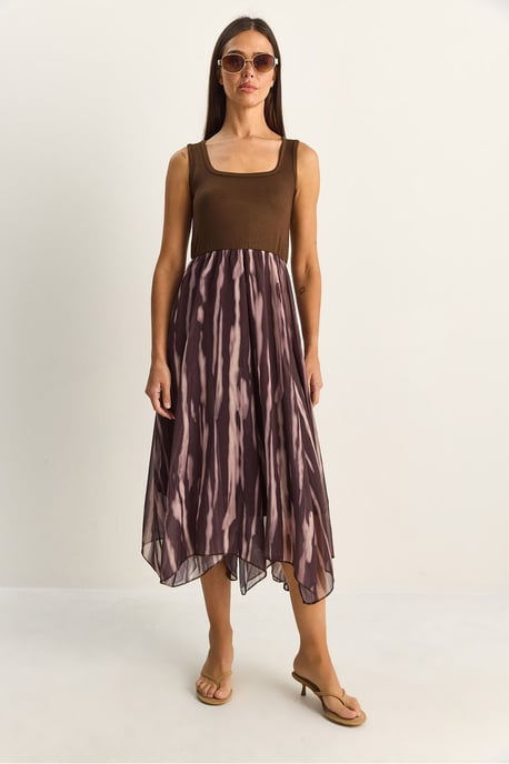 Abstracte Print Boot Hals Midi Jurk - Image 6