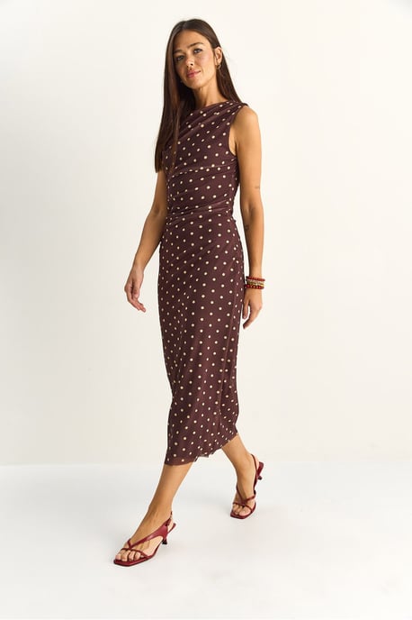 Gestippelde Bodycon Midi Jurk - Image 4